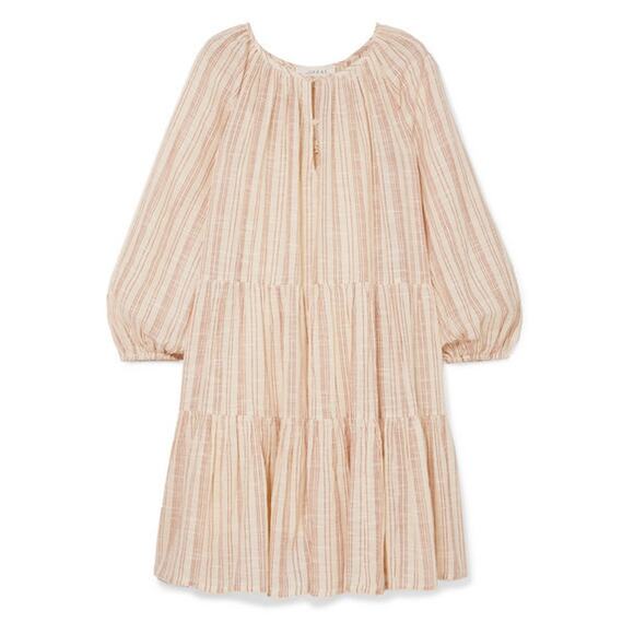 The Great. Prairie Oversized Boho Chic Dress Natural Beige Stripe Womens 0 XS - Picture 3 of 7